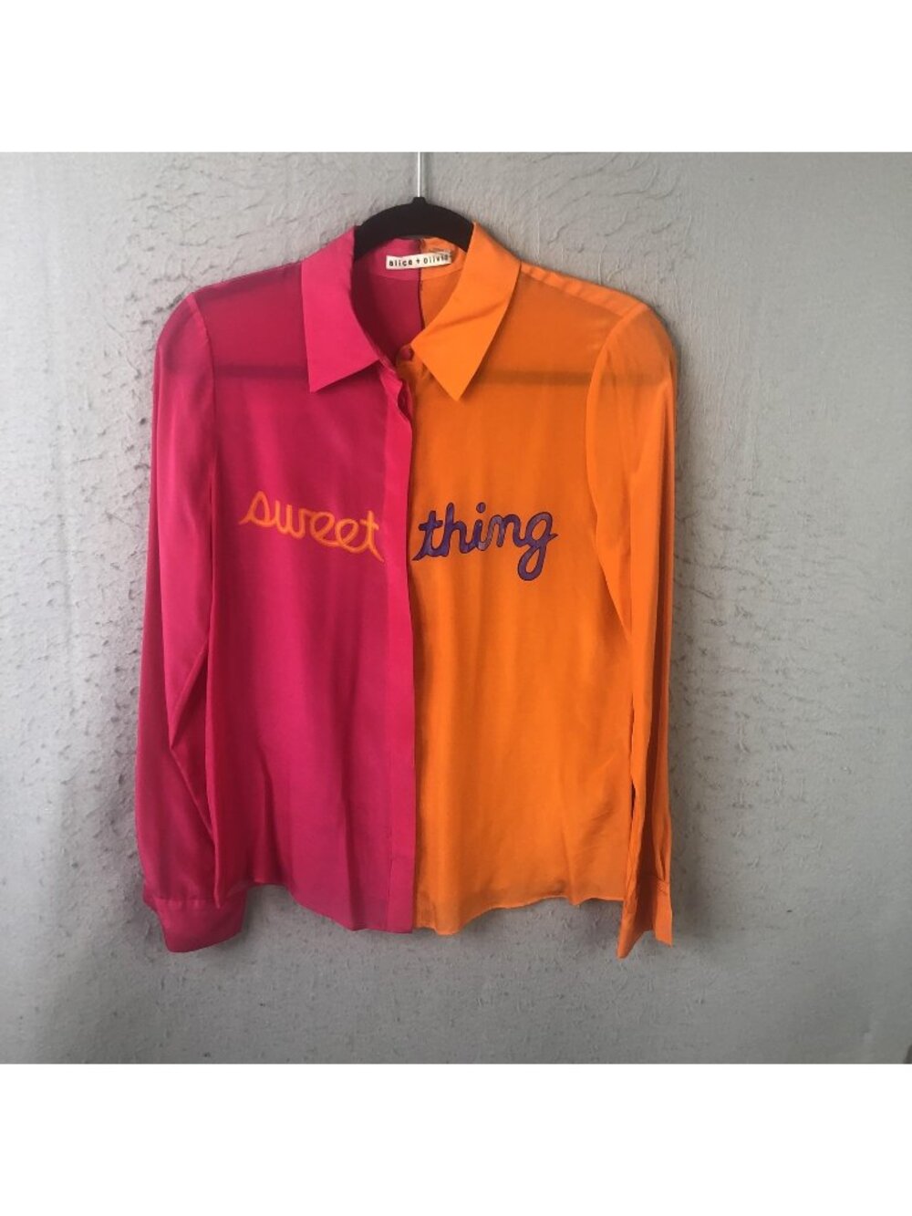 Alice + Olivia Top Womens S Pink Orange Silk Sweet Thing Colorblock Luxury